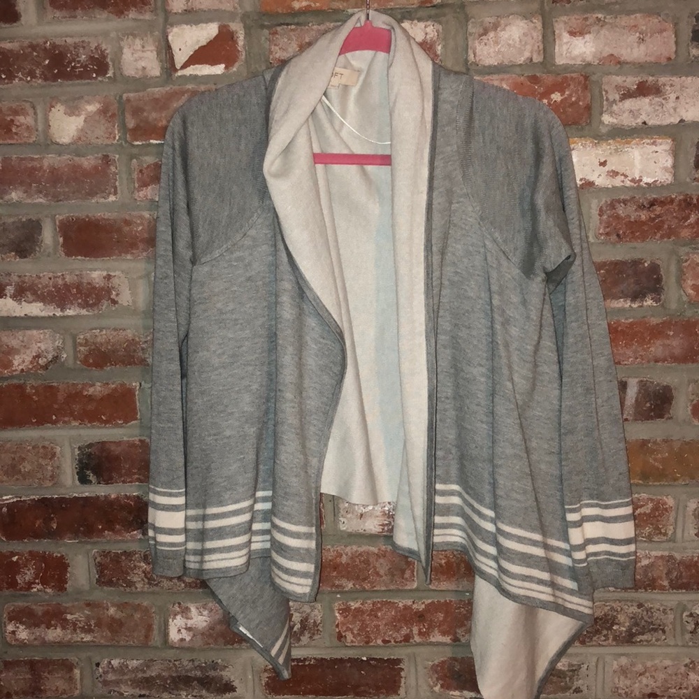 LOFT gray and whit stripped sweater